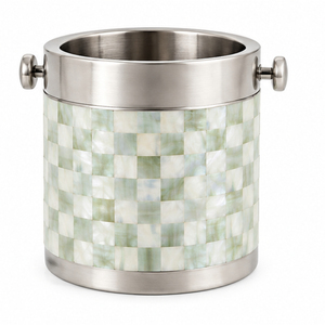 Seau à glace de luxe en nacre et métal, incrustation bleue et blanche, carré, refroidisseur à vin à double paroi, seau à champagne avec poignée - Product Image 5