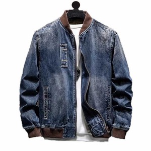 Veste décontractée pour homme printemps-automne, col rond personnalisé, 100% coton, veste en jean vintage à patchwork - Product Image 3