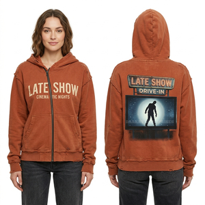 Sudadera con capucha de forro polar para mujer, con cremallera, estilo vintage, con gráfico cinematográfico y efecto desgastado, con temática de películas, venta al por mayor, proveedor - Product Image 1