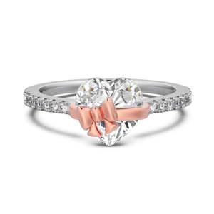 Elegante Anillo de Compromiso de Moissanita con Lazo de Corazón, Bicolor, Plata de Ley 925, con Pavé, Anillo de Boda para Mujer, Regalo de San Valentín - Product Image 5