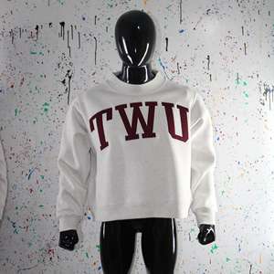 TWU ASH GREY <b>Mock</b> <b>Neck</b> Sweatshirt 100% BROWN Applique Embroidery wide <b>neck</b> Sweatshirt Finer Threads - Product Image 2