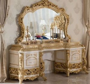 Oferta Especial: Juego de Dormitorio de Lujo Nelligan Royal Classic Gold con Cabecera Tapizada en Rojo y Estructura de Cama de Madera Maciza Tallada - Product Image 4
