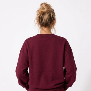 2026 New Design Women 2 Piece Maroon Cotton Crew Neck Sweatshirt Jogger Pants Casual Loose Solid Color Autumn Wear <b>Sweat</b> <b>Suit</b> - Product Image 5