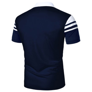 Chemise à rayures pour homme, manches courtes, coupe ajustée, bordure contrastée, décontractée, tricotée, bleu marine et blanc, design bicolore - Product Image 2