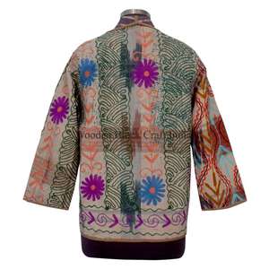 Veste en coton Kantha brodée à la main indienne, motif imprimé au bloc, respirante, écologique, pour l'hiver, l'automne et l'été, vente en gros - Product Image 2