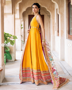 <b>Yellow</b> Silk Salwar Kameez With Gold Embroidery Traditional Indian Wedding Outfit For Women Floor-Length Regular floor - Product Image 3