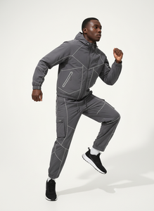 OEM Customized Outdoor Sportswear Men's Polyester Nylon Windbreaker Zip-Up Track Jacket with Hood and Knitted <b>Pants</b> - Product Image 6