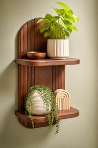 Étagère murale ronde à un seul niveau en bois pour plantes suspendues, finition brillante rustique moderne, décorative pour l'intérieur et l'extérieur - Product Image 2
