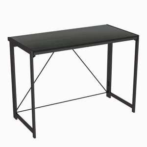 Scrivania Pieghevole Moderna in Legno Massello con Libreria per Ufficio Domestico, Telaio Nero e Piano Venato - Product Image 1
