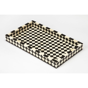 Plateau de service marocain en bois sculpté à la main avec incrustation de nacre, rectangulaire, décoratif pour la cuisine et la table à manger - Product Image 3