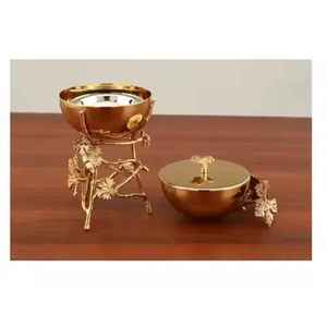 Juego de quemador de incienso de metal dorado de lujo con soporte decorativo de hoja de arce y caja de almacenamiento de oud, incensario árabe para carbón. - Product Image 1