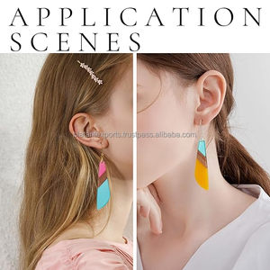 Pendientes de resina de madera minimalistas chapados en oro Diseños clásicos únicos-Estilos de aro de gota de tachuelas para fiesta - Product Image 6