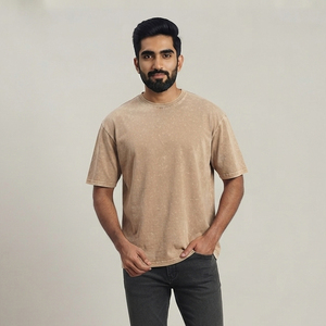 Camiseta de algodón para hombre, holgada, con lavado a la piedra, de corte regular, cuello redondo, manga corta, estilo casual urbano, de peso pesado - Product Image 4
