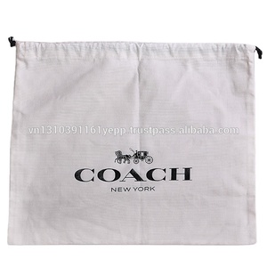 Logotipo personalizado reutilizable grande marrón beige en blanco algodón cordón bolsa zapatos bolsas de polvo - Product Image 1