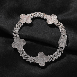 Clover Moissanite Bracelet 925 <b>Silver</b> Iced Out Cuban Link Bracelet <b>for</b> <b>Men</b> - Product Image 2