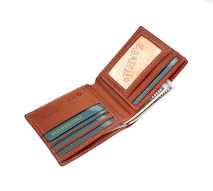 [OEM Welcomed] Top Quality Castello Italian Vacchetta Leather RFID Men Bi-fold Billfold ID <b>Card</b> <b>Wallet</b> Checker Embossed Br - Product Image 5