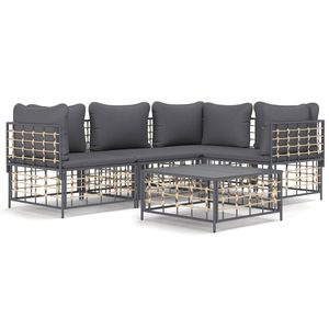 Ensemble de salon de patio 5 pièces en poly rotin anthracite avec coussins ensembles de jardin - Product Image 2