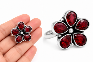 Wholesale Oxidized <b>Silver</b> Bohemian Red Stone Engagement Ring for Women Bulk Supplier Direct Factory Manufacturer Ready Stock - Product Image 3