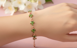 Pulsera de Cadena con Hoja de Cristal de Peridoto Verde, Joyería Romántica Unisex, Regalo, Tanya Gems and Jewellery, Modelo TG40069BR, Moderno - Product Image 2