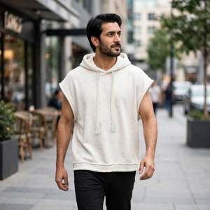 Haut sans manches pour homme en molleton bouclette de polyester, personnalisé, de haute qualité, écologique, épais, style streetwear, coupe oversize, bords bruts - Product Image 4