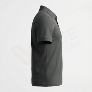 Polo à manches courtes gris foncé pour homme, 100 % polyester tricoté, respirant, design uni, logo frontal, coupe classique - Product Image 3