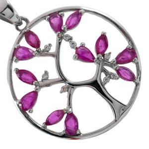 Premium 925 Sterling Silver Tree of Life <b>Necklace</b> Rhodium Plated Pink Marquise Stone CZ Floral Pendant Jewelry for Women - Product Image 1