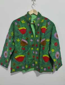 Embroidered Handmade Suzani Cotton <b>Jacket</b> Boho Short Winter Coat Floral Embroidery <b>Jacket</b> <b>Hippie</b> Style Gift For Her - Product Image 2