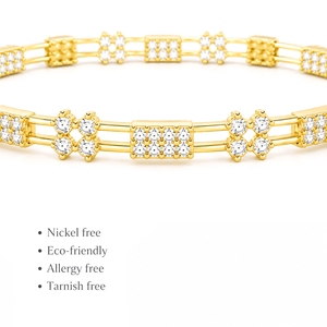 Classic 18k Gold Plated Star Pattern Crystal 925 Sterling <b>Silver</b> <b>Bangle</b> <b>Bracelet</b> Women's Everyday Wear Jewelry - Product Image 2