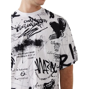 Camiseta de Hombre con Estampado de Grafiti, Oversize, Estampado Completo, Negra y Blanca, Estilo Urbano, Algodón, Venta al por Mayor - Product Image 3