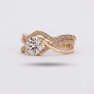 Ensemble de bagues de fiançailles rondes en platine massif 950, diamant de laboratoire de 2,10 carats couleur E VS, bague de mariage et alliance assortie incurvée de 0,12 carat - Product Image 2