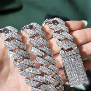 Collar de Plata 925 con Baño de Rodio para Hombre, con Piedra de Moissanita Corte Baguette, Cadena Cubana, Estilo Hiphop, para Uso Diario - Product Image 6