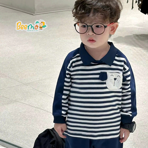 Conjunto de Ropa de Alta Calidad para Niños Pequeños, Camiseta Polo a Rayas Informal, Sudadera de Algodón, Pantalones Deportivos, Boutique de Ropa para Niños Pequeños - Product Image 1