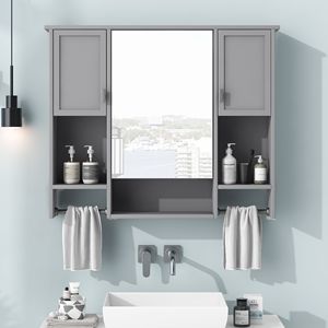 Mobiletto da Bagno Moderno 35 X 28 da Parete con Specchio, Armadietto Portamedicinali e Portasciugamani, Accessorio per Arredo Bagno - Product Image 3
