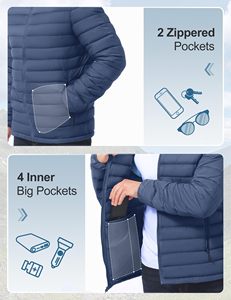 Men's <b>Lightweight</b> Puffer <b>Jacket</b> <b>Packable</b> Warm Winter <b>Jackets</b> - Product Image 5