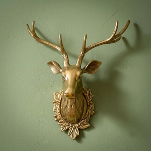 Estatua Decorativa de Pared de Cabeza de Ciervo Estilo Art Deco, Hecha a Mano en Aluminio, con Patrón Animal, Decoración Navideña para Hogar u Oficina - Product Image 1