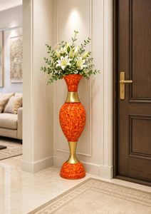 Jarrón de Flores Antiguo con Textura de Nogal y Mármol para Decoración del Hogar, Diseño Largo y Brillante para Uso en Interiores y Exteriores, Disponible para la Venta - Product Image 3