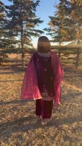 Front and Back Embroidered Velvet <b>Kurti</b> Palazzo Set with Twill Net Dupatta Elegant Fully Stitched Luxury Festive Party Wear - Product Image 3