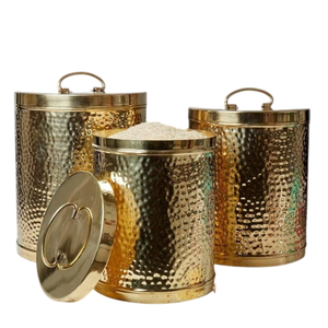 Contenants de stockage alimentaire cylindriques en verre modernes avec couvercles à fleurs dorées, boîtes hermétiques pour la cuisine, pour la préservation de la fraîcheur - Product Image 1