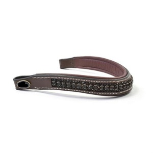 Frontal de cheval en cuir de luxe Havana Brown, vide, à double couture, avec incrustation de cristaux noirs étincelants et strass. - Product Image 5