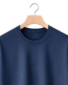 Camiseta Oversize Azul Marino Personalizada para Hombre, con Dobladillo Curvo, Hombros Caídos, Cuello Redondo, Algodón Liso, Estilo Urbano, Verano - Product Image 5