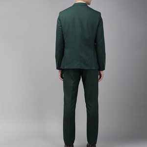 Traje de Negocios Estilo Británico para Hombre, Mezcla de Lana y Poliéster, Verde Oscuro a Cuadros, Cuello de Solapa con Muescas, Ropa Formal - Product Image 2
