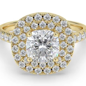 Cushion Cut Double Halo Shoulder <b>Set</b> <b>Ring</b> 0.75 Ct Lab Grown Diamond In 18K Yellow White Rose <b>Gold</b> And Platinum - Product Image 1