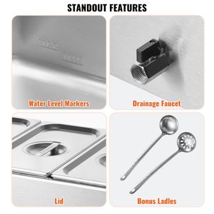 เครื่องอุ่นอาหารเชิงพาณิชย์ขนาด 17.4 ควอร์ต 1200 วัตต์ แบบไฟฟ้า พร้อมถาดนึ่งสแตนเลส สำหรับบุฟเฟ่ต์ อุปกรณ์อุ่นและเก็บรักษาอาหาร - Product Image 6