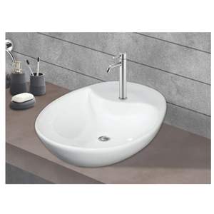 Modern rectangular wall hung ceramic wash basin 620x420x135mm glossy white floating bathroom sink with half pedestal - Product Image 3