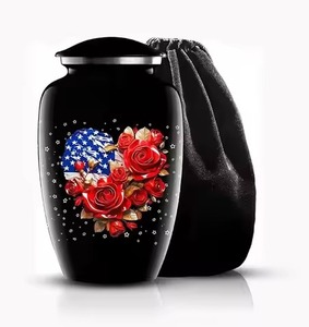 Grande urne funéraire en aluminium blanc avec motif d'aigle chauve et drapeau américain, urne personnalisée pour cendres d'adultes et sac en velours - Product Image 5