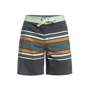 Shorts de bain pour hommes à séchage rapide, décontractés, avec cordon de serrage à la taille, poches, imprimé noir et vert lime, en polyester, pour la plage et l'eau - Product Image 4