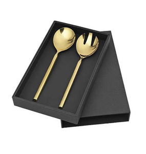 Ensemble de serveurs à salade en acier inoxydable et laiton, design feuille, 6 pièces, pour mariages et fêtes, boîte noire - Product Image 2