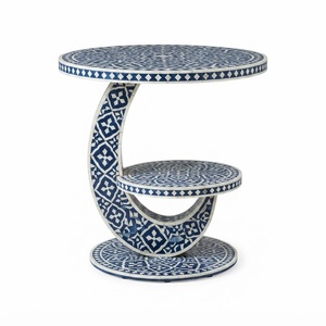 Mesa de centro con incrustaciones de hueso azul y blanco, hecha a mano, con diseño floral en cascada, para recibidor, venta al por mayor, artesanía india, muebles para sala de estar - Product Image 5