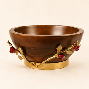 Bol à salade en bois poli antique avec support décoratif en baies rouges, fait main, écologique, pour la maison, l'hôtel et les mariages - Product Image 4