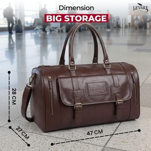 Bolsa de Viaje Clásica y Duradera de Cuero Genuino Marrón de 20-35L, Bolsa de Fin de Semana con Correa de Hombro Desmontable para Hombre - Product Image 4
